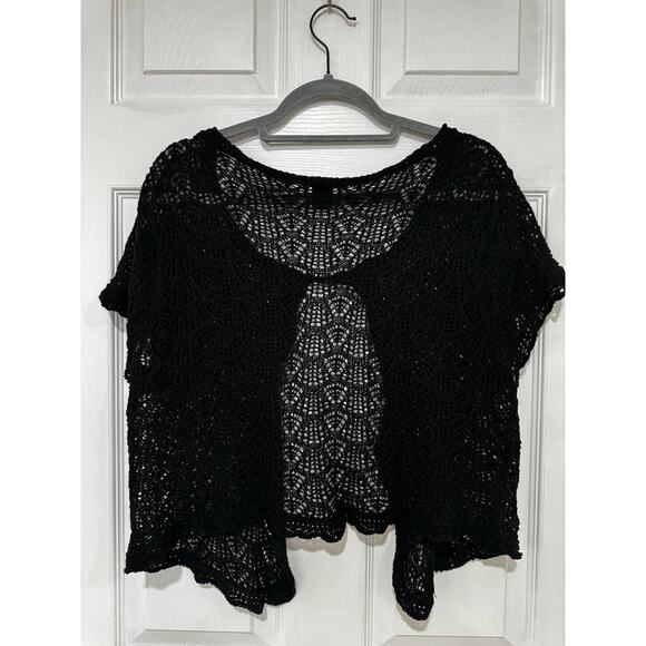 GAP Black Crochet Sweater Cardigan Open Front with Button XL - Picture 6 of 6